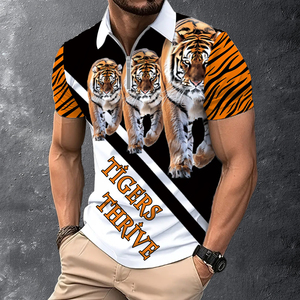 Polo d'été pour homme à imprimé tigre par sublimation |   T-shirt tendance à col zippé avec graphisme 3D |   Haut décontracté pour homme avec motif animalier vibrant - Product Image 4