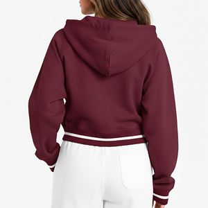 Sudadera Corta para Mujer, Color Granate, con Cierre, Manga Larga, Tejido Transpirable, para Otoño, con Bordado, Precio Económico - Product Image 5