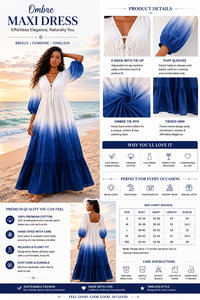 Artisan Crafted Bohemian Simple Premium V Neck <b>Balloon</b> Sleeve Floor-Length Eco-Friendly Breathable Cotton Women's Sundress - Product Image 3