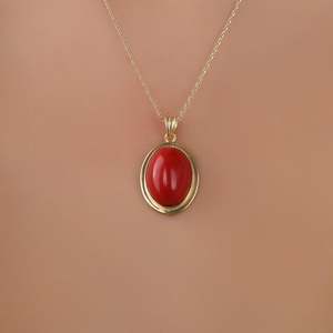 Collar con colgante de coral rojo, plata de ley 925, chapado en oro de 14 quilates, piedra preciosa natural, elegante regalo de joyería para mujer - Product Image 1