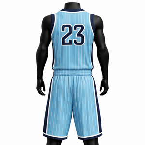 Ensemble Maillot et Short de Basketball Personnalisé Custom Factory Five B Bleu Clair à Rayures Uniforme d'Équipe Respirant Séchage Rapide Vêtements de Sport - Product Image 1