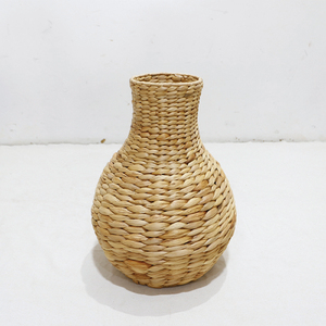 Handmade Water <b>Hyacinth</b> Weaving Round Tabletop <b>Vase</b> Bohemian Style for Floral Display - Product Image 1