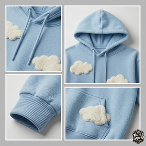 เสื้อฮู้ดผู้หญิงสีฟ้าอ่อนลายเมฆฟูฟ่อง  แบบสวมใส่สบาย  ถักนิตติ้งมีกระเป๋า  ทรงปกติ สไตล์ฤดูใบไม้ผลิ - Product Image 4