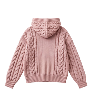 เสื้อฮู้ดไหมพรมสีชมพูอมเทาสำหรับผู้หญิง ทรงโอเวอร์ไซส์ แขนยาว สวมใส่สบายๆ ในฤดูหนาว สไตล์สตรีทแวร์ เนื้อผ้านุ่ม อุ่นสบาย ดีไซน์เสื้อถัก - Product Image 2