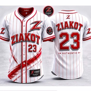 Venta al por Mayor Directa de la Industria ZIAKOT Pakistán, Jersey de Béisbol Auténtico Personalizado con Rayas Rojas y Blancas - Product Image 1