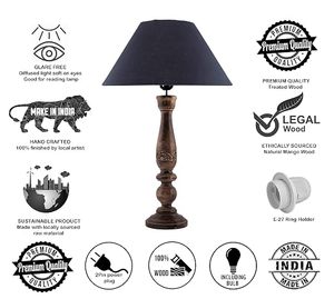 Lampe de table traditionnelle en bois avec abat-jour en tissu noir de style Empire, design silencieux, diamètre 33 cm, pour la décoration de chambre à coucher - Product Image 2