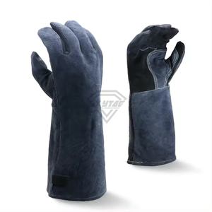 Heavy Duty Blue Split Leather Welding <b>Gloves</b> <b>Long</b> Cuff Heat Resistant Protective Safety Work <b>Gloves</b> For Industrial Construction - Product Image 1