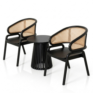 Solid Teak Elegant Modern Bulk Order Nusa Slatted <b>Round</b> Coffee <b>Table</b> with Curved Armchairs Set <b>Patio</b> Furniture Rattan Comfort - Product Image 4
