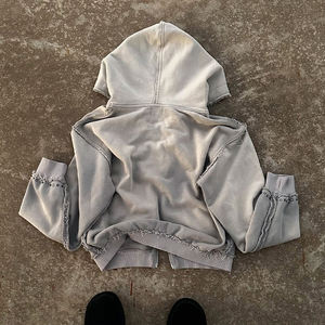 Nouveau design, sweat à capuche épais 100 % coton, effet vintage délavé, personnalisé, effet usé soleil, zippé, pour homme - Product Image 4