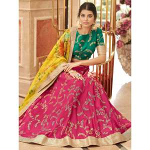 A-Line Modern Pink Embroidered Silk Plus Size Lehenga Choli for <b>Wedding</b> Engagement - Product Image 4