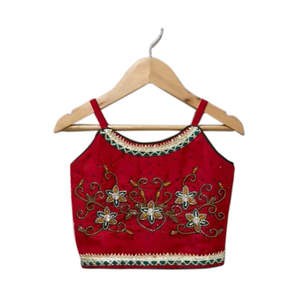 Ensemble de vêtements indiens pour filles, haut sans manches en polyester brodé rouge et vert, sharara, tenue décontractée élégante, vêtements de fête, Twisha Xpressions - Product Image 3