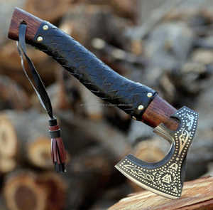 Hacha Vikinga Forjada a Mano, Hacha Nórdica Hecha a Mano con Mango de Madera Personalizado y Cabeza Grabada, Herramienta de Supervivencia para Campismo al Aire Libre - Product Image 6