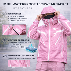 Chaqueta Cortavientos Impermeable con Capucha y Parches de Camuflaje Reflectantes Rosa Personalizada, de Secado Rápido, Unisex, Proveedor OEM, Pakistán - Product Image 3