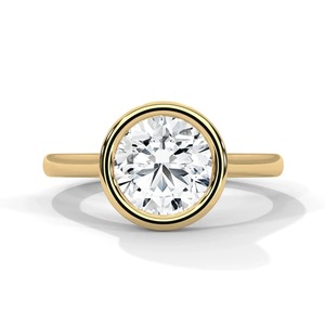 Bague solitaire minimaliste en or jaune 14 carats avec diamant rond de 1,45 carat cultivé en laboratoire, sertie de saphirs, pour femme - Product Image 1