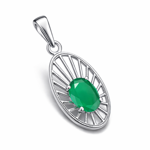 Pendentif tendance en argent sterling plaqué rhodium avec onyx vert taille ovale – Fait main, cadeau minimaliste POUR ELLE, bijoux de février - Product Image 1