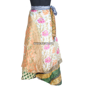 Nueva Falda Mágica Multifuncional de Sari Vintage, Reversible de Dos Capas, Hecha a Mano en India - Product Image 4