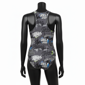 Maillot de bain femme en tissu extensible polyester élasthanne 200 GSM, imprimé graffiti gris foncé, logo personnalisé - Product Image 6