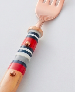 Juego de cubiertos de cobre con mangos de madera, diseño vintage con rayas rojas y grises, apto para lavavajillas, para vajilla de fiesta - Product Image 4