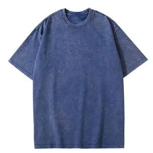 T-shirt en jean oversize pour homme, manches courtes, col rond, couleur unie, coton délavé, coupe décontractée, longueur standard, épais et tendance - Product Image 1