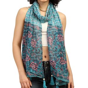 ผ้าพันคอสำหรับผู้หญิงผ้าฝ้ายพรีเมี่ยม Boho | ผ้าพิมพ์ลายสองสีขอบพร้อมพู่ | ชายหาดฤดูร้อนที่มีน้ำหนักเบา - Product Image 1