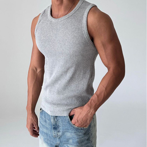 Wholesale Rib Slim Fit Men's tank Tops Sleeveless T-shirt Gym Fitness <b>Running</b> <b>Singlet</b> Tank Top Men Vest - Product Image 3