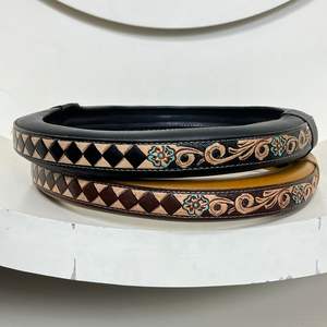 2025 Trending Floral & Checkered Tooled Leather <b>Car</b> <b>Decoration</b> Accessory Genuine Cow Leather Anti-Slip <b>Car</b> Steering Wheel Cover - Product Image 4
