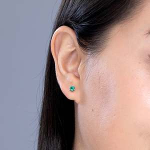 Natural <b>Emerald</b> <b>Stud</b> Earrings in 14kt White Gold, Dainty May Birthstone Solitaire Jewelry Minimalist Gemstone Earrings - Product Image 3