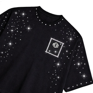Luxury Y2K Latest Design Top Quality Men's shirts 100% Cotton Men Rhinestone Custom Design <b>T</b>-Shirts Men Heavyweight Breathable - Product Image 4