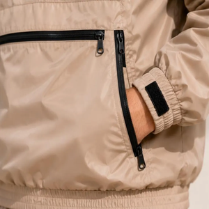 Ensemble de survêtement unisexe beige coupe-vent respirant en nylon, veste à capuche zippée et pantalon, couleur unie décontractée, manches longues, pour l'été - Product Image 5