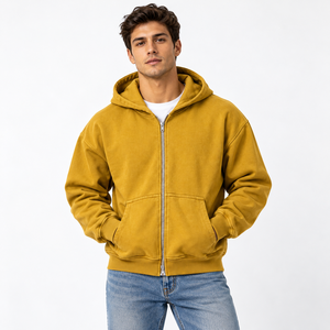 Sweat à capuche zippé en coton épais pour homme, avec poches latérales, épaules tombantes, idéal pour l'entraînement hivernal, marque privée, OEM, sweats à capuche zippés personnalisés avec logo. - Product Image 3