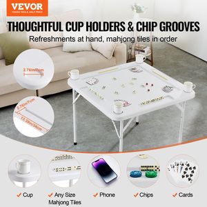 Tavolo bianco 4-Player pieghevole Mahjong con 4 portabicchieri e vassoi Chip per giochi di carte e gioco d'azzardo - Product Image 2