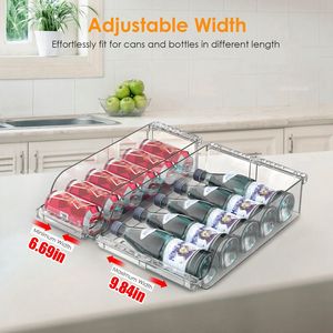 4Pcs Clear <b>Drink</b> Organizer Soda Can <b>Dispenser</b> with Adjustable Width Expandable Fridge Pan for Refrigerator Storage - Product Image 3