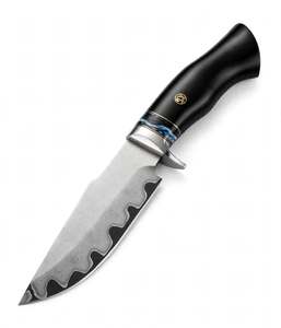 Handcrafted Custom Fixed Blade Outdoor Utility Tool Laminated Wave Steel Blade <b>Polished</b> <b>Black</b> Ebony Wood Resin Space handle - Product Image 4