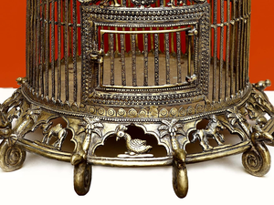 Antique Gold Metal <b>Bird</b> <b>Cage</b> <b>Decorative</b> Vintage Ornate Hanging Birdcage with Intricate Engraved Design for Home Decor - Product Image 5