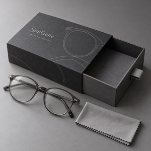 Caja de embalaje rígida estilo cajón SunGene Lineform Optics para gafas y paño de limpieza - Product Image 1