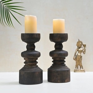 Antique Wood Pillar Candlestand Set of 3 Wood Candle <b>Holders</b> for Pillar Tall Rustic Vintage Wooden <b>Candlestick</b> <b>holder</b> Retro Home - Product Image 6