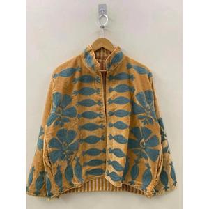 Chaqueta Blusón de Algodón con Cuello Alto y Bordado Floral a Mano, Premium, para Mujer, Manga Larga, Largo Regular, Tejido, Estilo Otoñal - Product Image 1