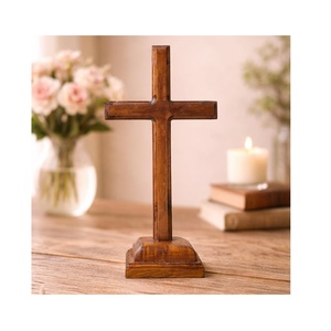 Modern Eco-Friendly Cut Design Wooden Christian Cross Square Base Decorative Tabletop Home Church Office Prayer Room <b>Gifting</b> - Product Image 1