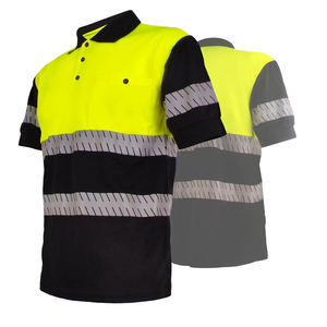 Camiseta Polo de Seguridad Reflectante Verde y Negra con Logotipo Personalizado, Ropa de Trabajo de Manga Corta con Bandas Reflectantes Fuertes en Mangas y Cintura - Product Image 1