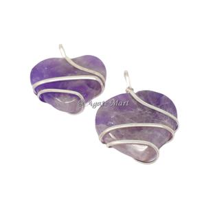 Meilleure Qualité Agate Améthyste Coeur Forme Pendentif Fil Enveloppé Gemme pour La Décoration De La Maison-En Gros Améthyste Coeur Pierre Pendentif - Product Image 1