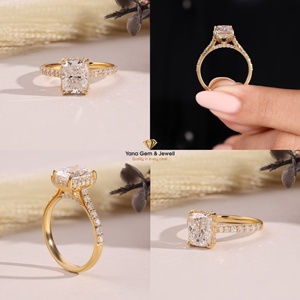 Bague de mariée de créateur en or jaune massif 14 carats, diamant de laboratoire CVD taille radiant, couleur F, clarté VVS2, 2,00 carats, certifié IGI, cadeau - Product Image 5