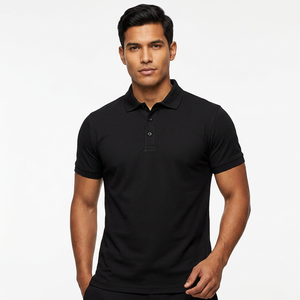 เสื้อโปโลผู้ชายสีดำล้วน แขนสั้น ผ้าถัก สไตล์ลำลอง ทรงปกติ - Product Image 6