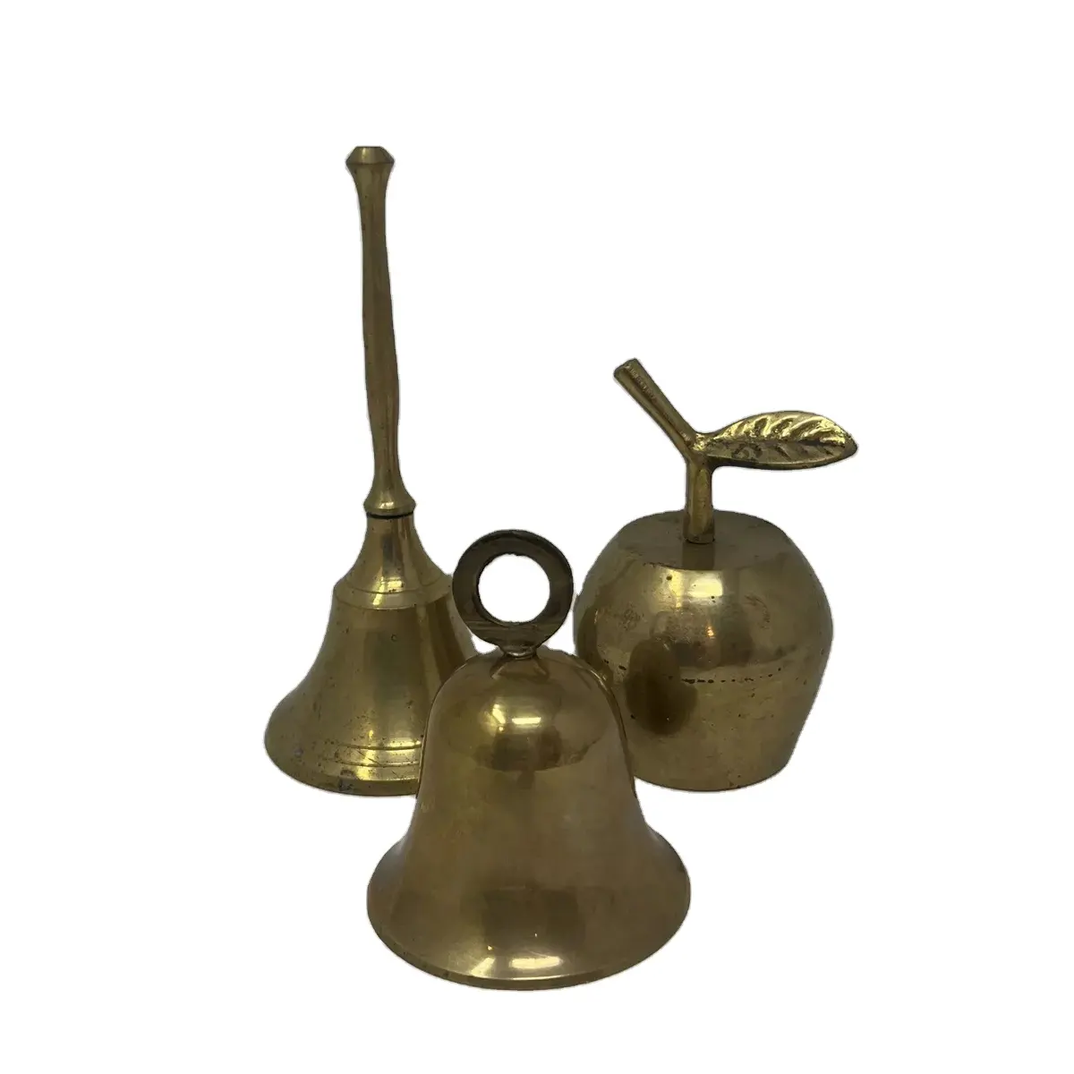 Lot of 3 Vintage Solid Brass Hand Bells School Dinner Apple Bell Simple and Attractive Look Nautical at Best Prices