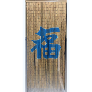 Traditional Vertical Bamboo Beaded Curtain Blue Fu Character Bohemian Style Blackout Sliding Window Use Eco-Friendly Durable - Product Image 1