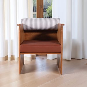 Fauteuil BlocRoll de haute qualité, fauteuil lounge moderne rembourré avec base en bois massif, assise confortable pour le salon - Product Image 1
