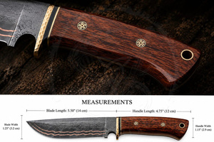 Professional Portable Straight Hunting Knife Outdoor Survival <b>Copper</b> Damascus Steel Fixed Blade Brass Guard with Wooden Handle - Product Image 5