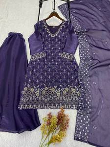 Prix d'usine OEM – Ensemble Sharara violet haut de gamme, prêt-à-porter, style traditionnel indien, Kurti Sharara en gros - Product Image 5