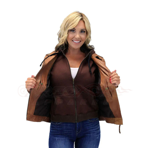 Chaqueta de Motociclista de Cuero Marrón para Mujer, Marca OEM, Manga Larga, Impermeable, para Otoño, Modelo GA-MS-3822 de Gariox Apparel - Product Image 5
