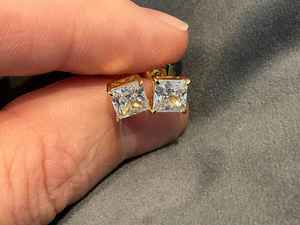 Pendientes de Diamantes Moissanite de Corte Princesa de Alta Calidad, Chapados en Oro con Plata de Ley 925, Joyería Elegante para Mujer, Regalo - Product Image 5