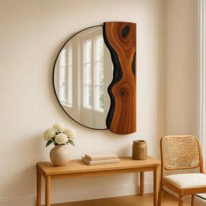 กระจกติดผนังไม้สไตล์โมเดิร์นฟาร์มเฮาส์ กระจกติดผนังไม้สไตล์รัสติกสำหรับตกแต่งบ้านสไตล์คันทรี่ ขายส่งอุปกรณ์ตกแต่งกระจกแขวน - Product Image 4